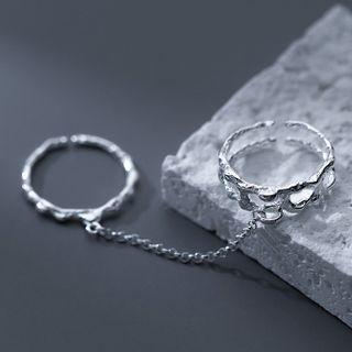 Chained Sterling Silver Open Ring 1 Pc - Silver - One Size