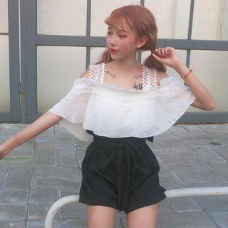 Set: Open Shoulder Short-sleeve Top + Mini Skirt