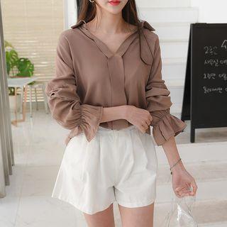 Drop-shoulder Frill-sleeve Chiffon Blouse