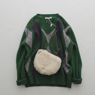V-neck Plaid Oversize Sweater