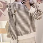 Long-sleeve Striped Mock Two-piece Embroidered Sweatshirt
