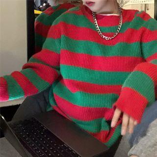 Striped Sweater Striped - Green & Red - One Size