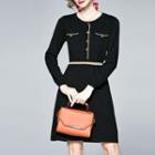 Pocket Detail Long-sleeve Knit A-line Dress