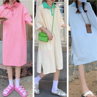 Short-sleeve Two-tone Loose-fit Dress