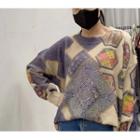 Rhinestone Jacquard Sweater Blue - One Size