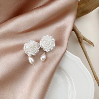 Rose Pendant Faux Pearl Earring
