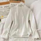 Eyelet Tie-cuff Stand-collar Loose Shirt White - One Size