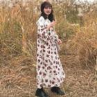 Long-sleeve Floral Maxi A-line Dress As Shown In Figure - One Size