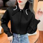 Long-sleeve Faux Pearl Collar Blouse