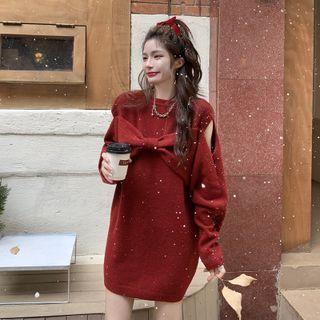 Bow Accent Cutout Oversized Sweater