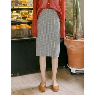 Slit-hem Gingham Midi Skirt