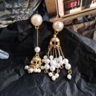 Non-matching Faux Pearl Tassel Earrings