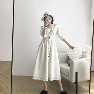 Buttoned Elbow Sleeve Midi Dress