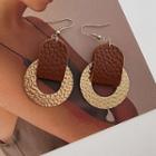 Leather Alloy Hoop Dangle Earring 1 Pair - Gold - One Size