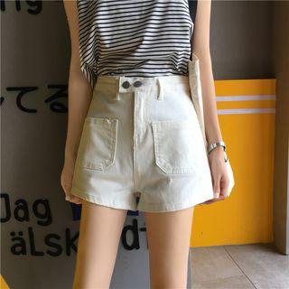 Plain Pocket High-waist Denim Shorts
