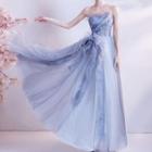 Beaded Ruffle Trim Mesh A-line Wedding Gown