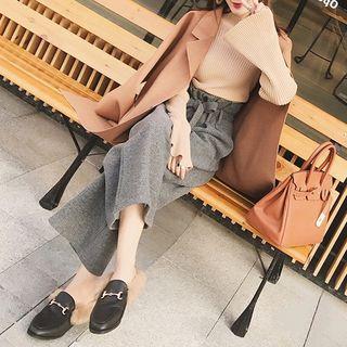 Set: Bell-sleeve Knit Top + High Waist Wide-leg Pants