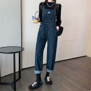 Bear Embroidered Denim Cropped Jumper Pants