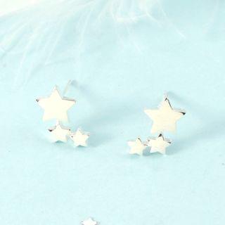 Brushed Star Earring 1 Pair - Silver - One Size
