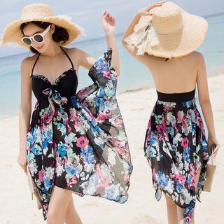 Set: Floral Print Swimdress + Swim Shorts