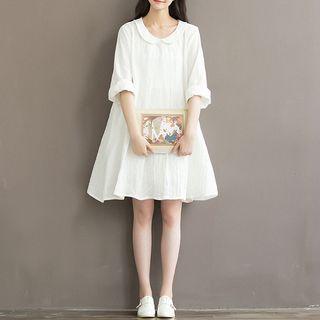 Embroidered Peter Pan Collar Long-sleeve A-line Dress