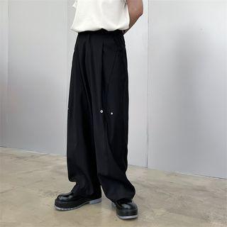 High Waist Snap Button Wide Leg Pants