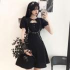 Short Sleeve Cutout Plain A-line Dress
