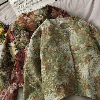 Crewneck Printed Floral Cardigan