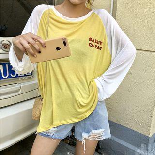 Lettering Long-sleeve Loose-fit Knit Top