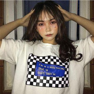 Short-sleeve Plaid Print T-shirt