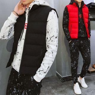 Set: Padded Vest + Letter Print Hoodie + Sweatpants