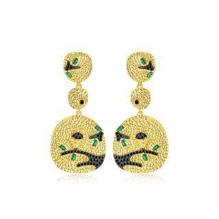 Fashion And Elegant Plated Gold Geometric Round Hibiscus Earrings With Black Cubic Zirconia Golden - One Size