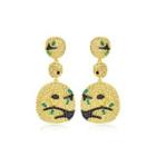 Fashion And Elegant Plated Gold Geometric Round Hibiscus Earrings With Black Cubic Zirconia Golden - One Size
