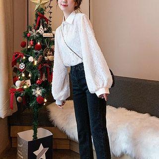 Long-sleeve Fringed Shirt White - One Size