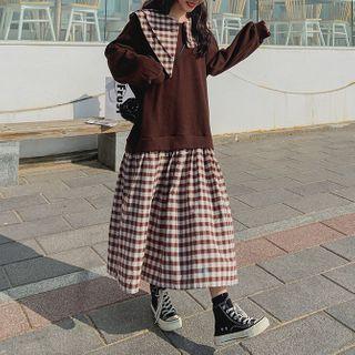 Gingham Panel Maxi Sweatshirt Dress