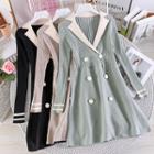 Long-sleeve Double Breasted Pleated Knit Dress