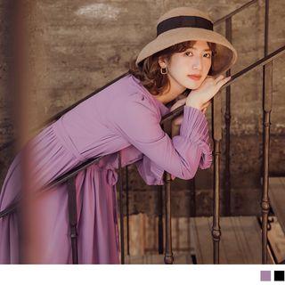 Pleated Panel Long Sleeve A-line Dress