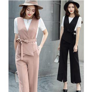 Set: Vest + Short-sleeve T-shirt + Cropped Pants