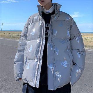 Padded Butterfly Print Zip Jacket