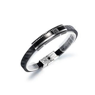Fashion Simple Silver Black 316l Stainless Steel Geometric Tree Of Life Leather Bangle Black - One Size