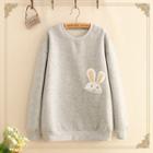 Rabbit Print Pocket-front Fleece-lined Sweatshirt