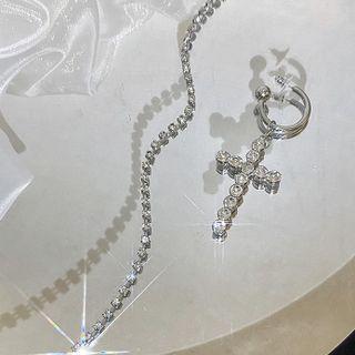 Cross Rhinestone Asymmetrical Alloy Earring 1 Pair - Silver - One Size
