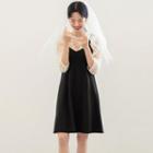 3/4-sleeve Lace Blouse / Spaghetti Strap A-line Dress