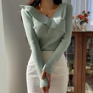 Wrap-front Fold-over Knit Top