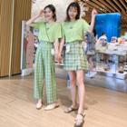 Set: Plaid Straight Fit Pants + Short-sleeve T-shirt