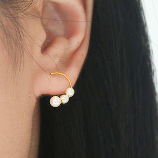 925 Sterling Silver Faux Pearl Earring 1 Pair - Gold - One Size