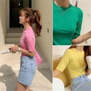 Elbow-sleeve Colored Top