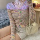 Melange Cardigan Mixed Color - Purple & Yellow - One Size