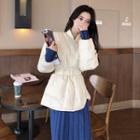 Buckled Padded Jacket / Long-sleeve Midi Sheath Knit Dress