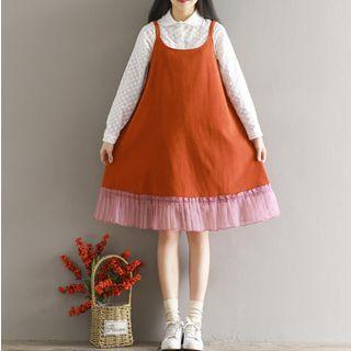 Color Panel Pleated Hem Spaghetti Strap Dress
